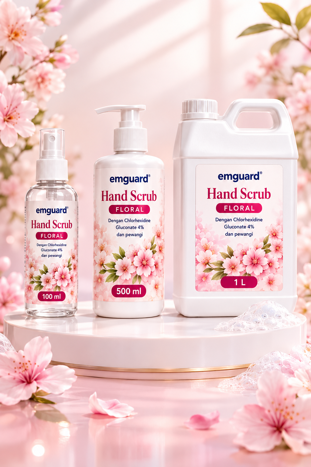 EMGUARD® Hand Scrub Floral — Chlorhexidine Gluconate 4% dengan pewangi floral