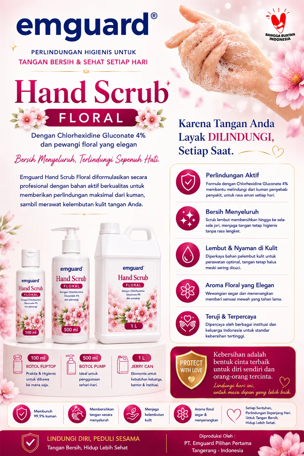EMGUARD® Hand Scrub Floral brochure — Chlorhexidine Gluconate 4% with a floral fragrance.